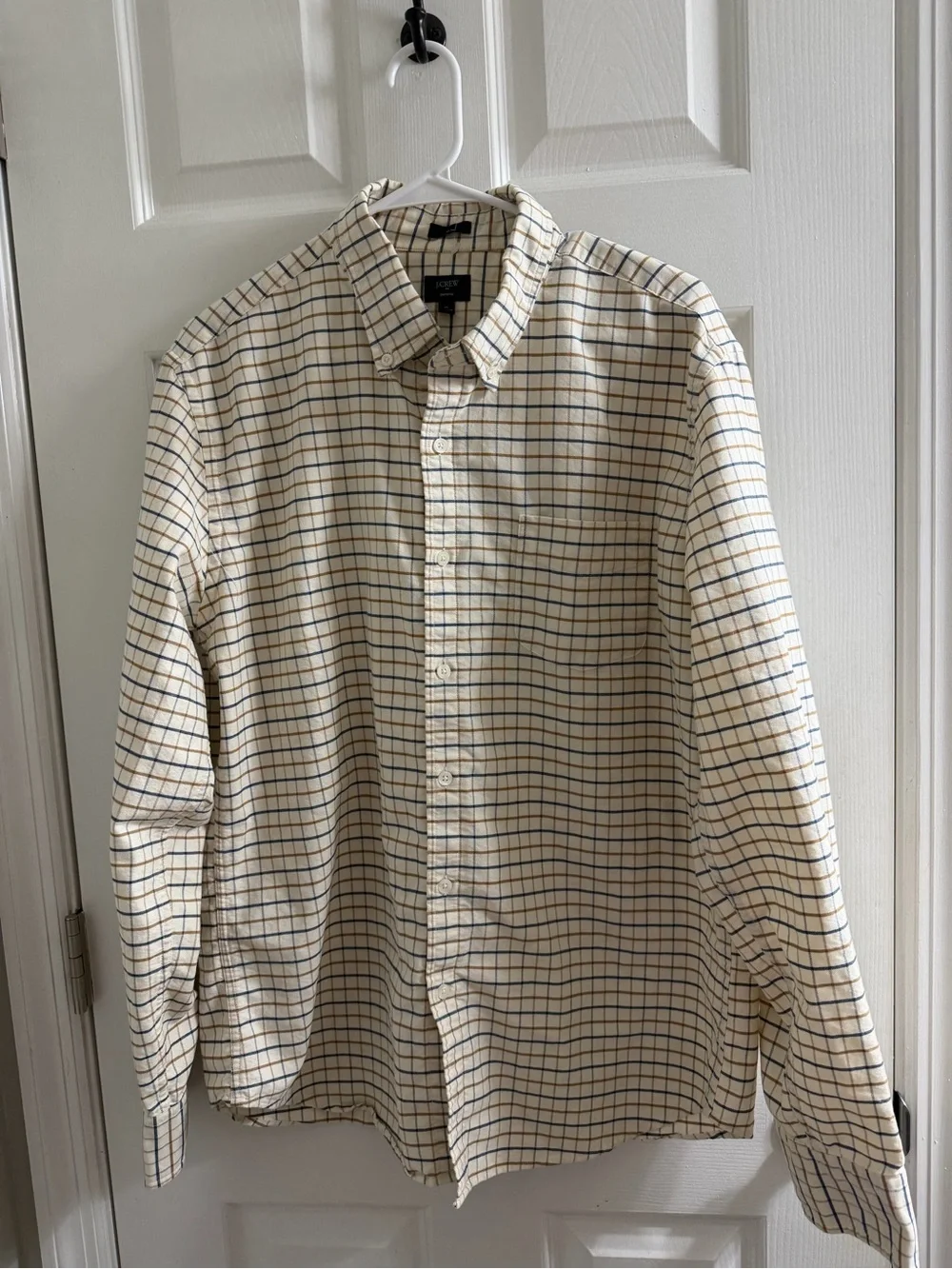 J Crew Classic Men's Cream Plaid Button-Down Shirt XL Slim